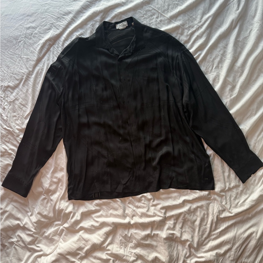 Men's silk Hermés double horse seethrough shirt